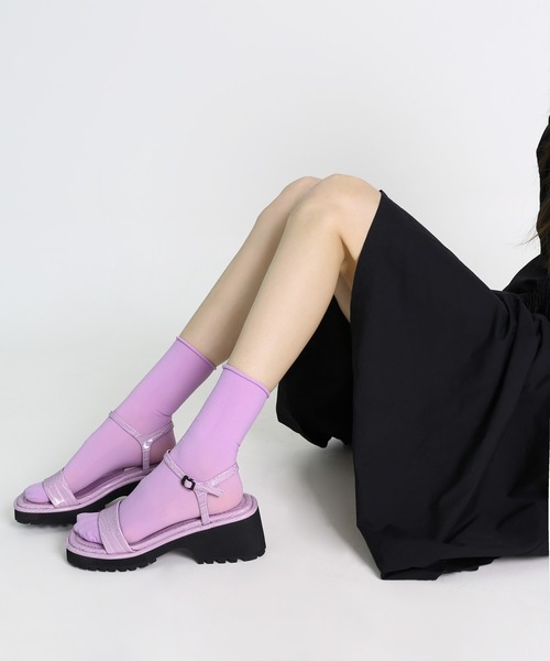 minsobi（ミンソビ）の「リブシアークルーソックス（ソックス/靴下・レディース・ブラック/パープル/アイボリー/ミント/ライトイエロー/コーラルピンク/スカイブルー系・FREE）」の5枚目の写真