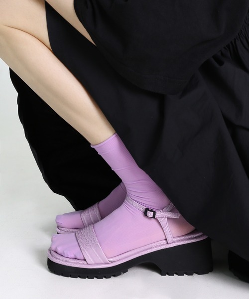 minsobi（ミンソビ）の「リブシアークルーソックス（ソックス/靴下・レディース・ブラック/パープル/アイボリー/ミント/ライトイエロー/コーラルピンク/スカイブルー系・FREE）」の8枚目の写真