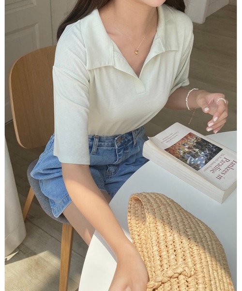 mood for a day(ムードフォーアデイ)の「kenny collar tee/襟付きカットソー(Tシャツ/カットソー・レディース・ブルー/ミント・FREE)」の2枚目の写真