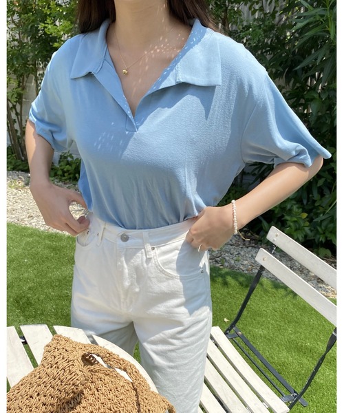 mood for a day(ムードフォーアデイ)の「kenny collar tee/襟付きカットソー(Tシャツ/カットソー・レディース・ブルー/ミント・FREE)」の8枚目の写真