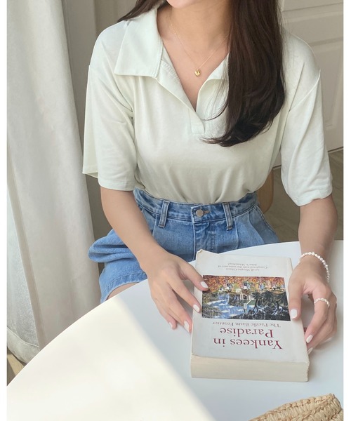 mood for a day(ムードフォーアデイ)の「kenny collar tee/襟付きカットソー(Tシャツ/カットソー・レディース・ブルー/ミント・FREE)」の4枚目の写真