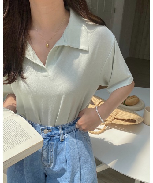 mood for a day(ムードフォーアデイ)の「kenny collar tee/襟付きカットソー(Tシャツ/カットソー・レディース・ブルー/ミント・FREE)」の5枚目の写真