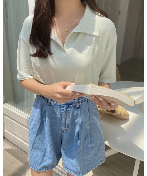 mood for a day(ムードフォーアデイ)の「kenny collar tee/襟付きカットソー(Tシャツ/カットソー・レディース・ブルー/ミント・FREE)」の7枚目の写真