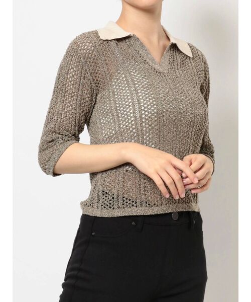 MURUA（ムルーア）の「メッシュニットポロシャツ（ポロシャツ・レディース・ブラック/ブラウン/グリーン・FREE）」の4枚目の写真