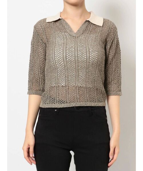 MURUA（ムルーア）の「メッシュニットポロシャツ（ポロシャツ・レディース・ブラック/ブラウン/グリーン・FREE）」の5枚目の写真