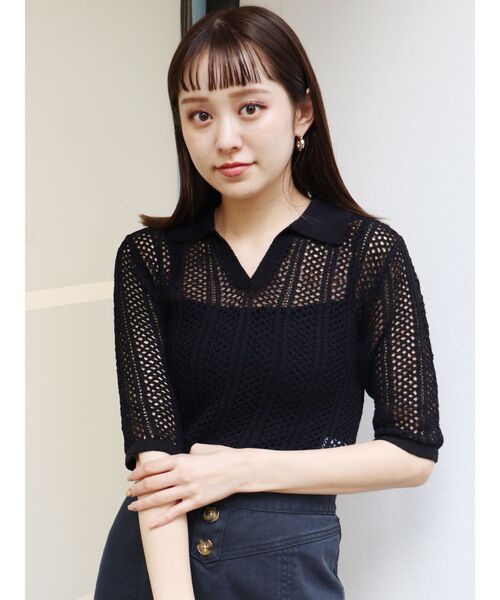 MURUA（ムルーア）の「メッシュニットポロシャツ（ポロシャツ・レディース・ブラック/ブラウン/グリーン・FREE）」の17枚目の写真