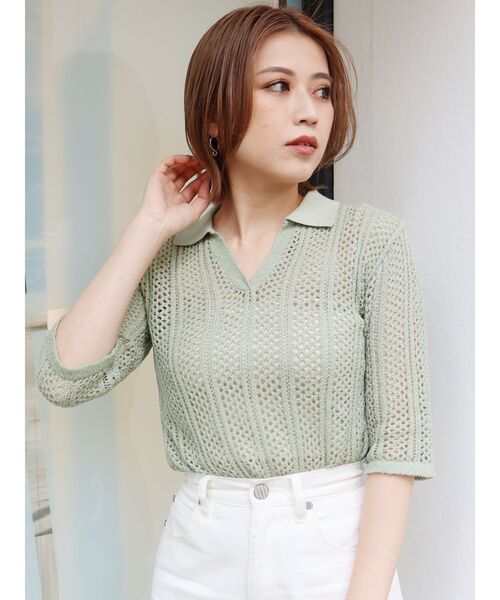 MURUA（ムルーア）の「メッシュニットポロシャツ（ポロシャツ・レディース・ブラック/ブラウン/グリーン・FREE）」の19枚目の写真