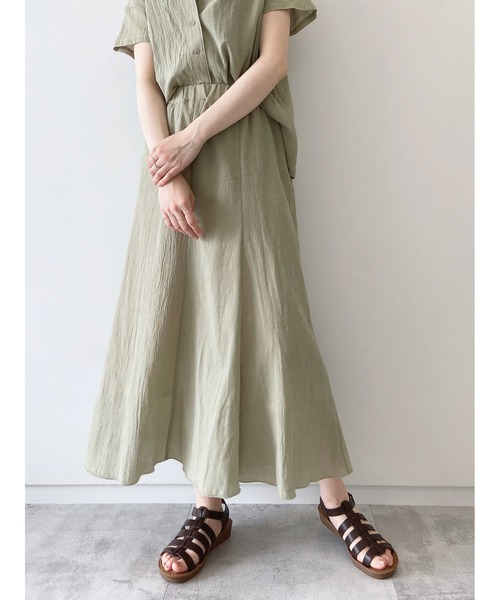 Samansa Mos2 blue（サマンサモスモスブルー）の「ギャザースカート（セットアップ可）（スカート・レディース・カーキ/ブルー/チャコール・ﾌﾘ-）」の3枚目の写真