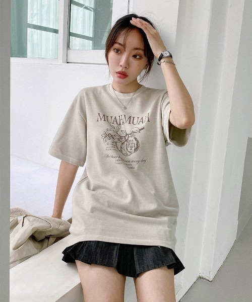 muahmuah(ムーアムーア)の「A'GEM/9 × .kom『muah muah/ムーアムーア』MUAH MARMALADE PIGMENT HALF T-SHIRT/マーマレードグラフィック ピグメント加工 Tシャツ カットソー(Tシャツ/カットソー・レディース・パープル/ベージュ/チャコールグレー/ライトブルー・FREE)」の11枚目の写真