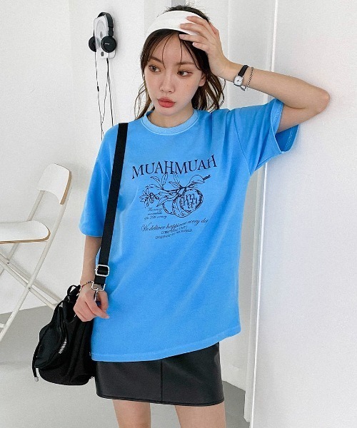 muahmuah(ムーアムーア)の「A'GEM/9 × .kom『muah muah/ムーアムーア』MUAH MARMALADE PIGMENT HALF T-SHIRT/マーマレードグラフィック ピグメント加工 Tシャツ カットソー(Tシャツ/カットソー・レディース・パープル/ベージュ/チャコールグレー/ライトブルー・FREE)」の13枚目の写真