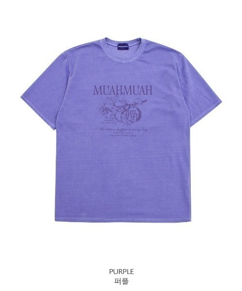 muahmuah(ムーアムーア)の「A'GEM/9 × .kom『muah muah/ムーアムーア』MUAH MARMALADE PIGMENT HALF T-SHIRT/マーマレードグラフィック ピグメント加工 Tシャツ カットソー(Tシャツ/カットソー・レディース・パープル/ベージュ/チャコールグレー/ライトブルー・FREE)」の20枚目の写真