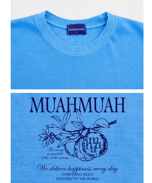 muahmuah(ムーアムーア)の「A'GEM/9 × .kom『muah muah/ムーアムーア』MUAH MARMALADE PIGMENT HALF T-SHIRT/マーマレードグラフィック ピグメント加工 Tシャツ カットソー(Tシャツ/カットソー・レディース・パープル/ベージュ/チャコールグレー/ライトブルー・FREE)」の22枚目の写真