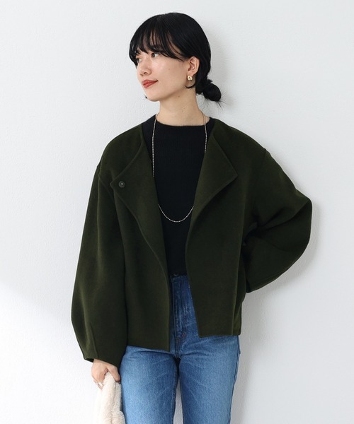 SHENERY（シーナリー）の「ボリュームスリーブリバーショートコート（その他アウター・レディース・アイボリー/グレー系その他/ピンク・FREE）」の16枚目の写真