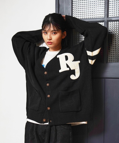 re_k by JUNRED（レクバイジュンレッド）の「re_k by JUNRED / バルキーBIGレタードカーディガン（カーディガン/ボレロ・メンズ・チャコールグレー/イエロー/グリーン・S/M/L）」の2枚目の写真