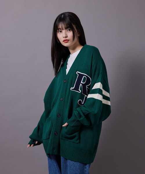 re_k by JUNRED（レクバイジュンレッド）の「re_k by JUNRED / バルキーBIGレタードカーディガン（カーディガン/ボレロ・メンズ・チャコールグレー/イエロー/グリーン・S/M/L）」の4枚目の写真