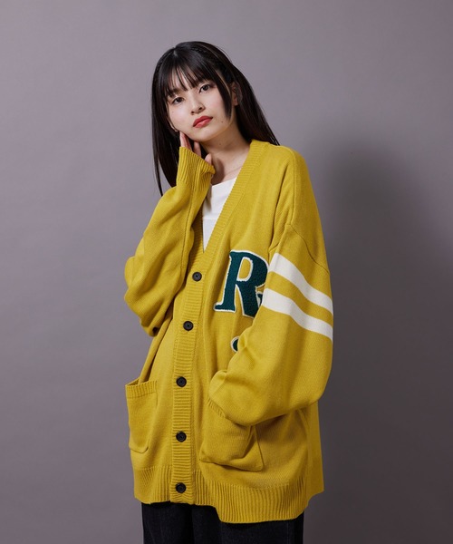 re_k by JUNRED（レクバイジュンレッド）の「re_k by JUNRED / バルキーBIGレタードカーディガン（カーディガン/ボレロ・メンズ・チャコールグレー/イエロー/グリーン・S/M/L）」の5枚目の写真