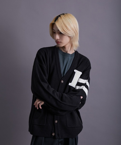 re_k by JUNRED（レクバイジュンレッド）の「re_k by JUNRED / バルキーBIGレタードカーディガン（カーディガン/ボレロ・メンズ・チャコールグレー/イエロー/グリーン・S/M/L）」の9枚目の写真
