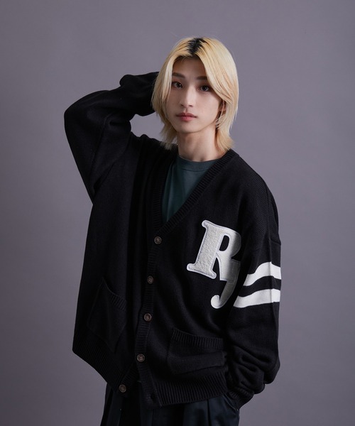 re_k by JUNRED（レクバイジュンレッド）の「re_k by JUNRED / バルキーBIGレタードカーディガン（カーディガン/ボレロ・メンズ・チャコールグレー/イエロー/グリーン・S/M/L）」の10枚目の写真