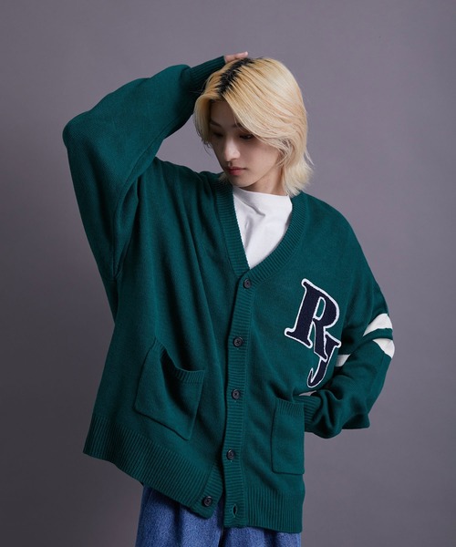 re_k by JUNRED（レクバイジュンレッド）の「re_k by JUNRED / バルキーBIGレタードカーディガン（カーディガン/ボレロ・メンズ・チャコールグレー/イエロー/グリーン・S/M/L）」の12枚目の写真