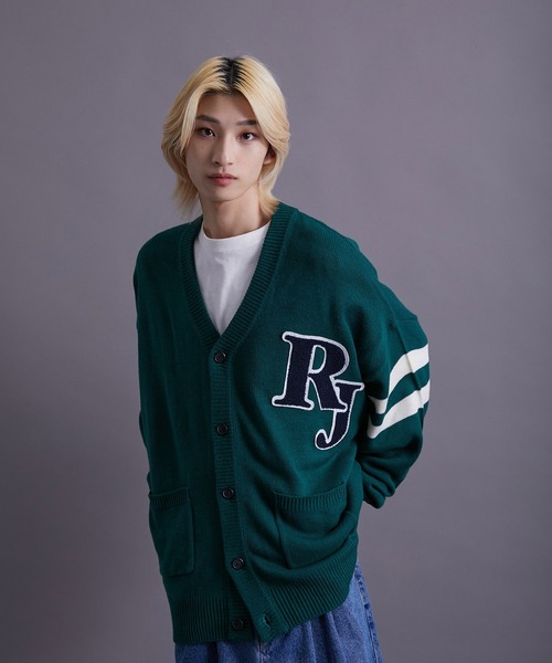 re_k by JUNRED（レクバイジュンレッド）の「re_k by JUNRED / バルキーBIGレタードカーディガン（カーディガン/ボレロ・メンズ・チャコールグレー/イエロー/グリーン・S/M/L）」の13枚目の写真