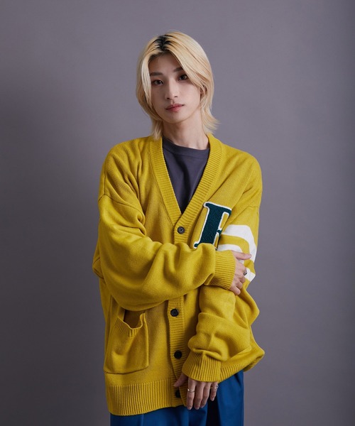re_k by JUNRED（レクバイジュンレッド）の「re_k by JUNRED / バルキーBIGレタードカーディガン（カーディガン/ボレロ・メンズ・チャコールグレー/イエロー/グリーン・S/M/L）」の16枚目の写真
