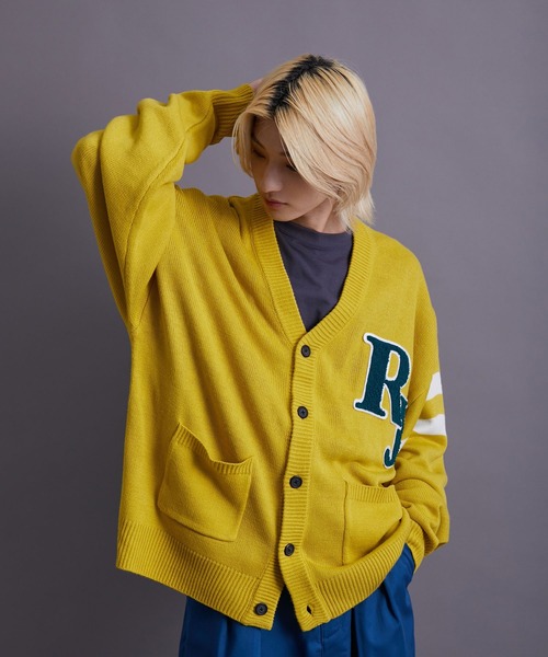 re_k by JUNRED（レクバイジュンレッド）の「re_k by JUNRED / バルキーBIGレタードカーディガン（カーディガン/ボレロ・メンズ・チャコールグレー/イエロー/グリーン・S/M/L）」の17枚目の写真