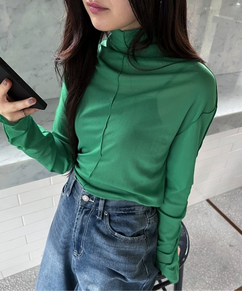 feepur（フェピュール）の「アウトリンキングシアーハイネックトップス（Tシャツ/カットソー・レディース・ブラック/オフホワイト/カーキ/オレンジ/ブルー/グリーン/ラベンダー/ピンク系その他・MEDIUM）」の4枚目の写真