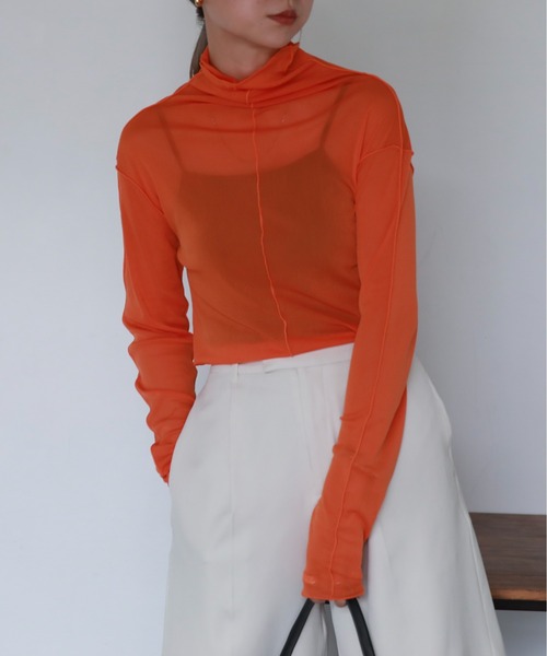 feepur（フェピュール）の「アウトリンキングシアーハイネックトップス（Tシャツ/カットソー・レディース・ブラック/オフホワイト/カーキ/オレンジ/ブルー/グリーン/ラベンダー/ピンク系その他・MEDIUM）」の13枚目の写真