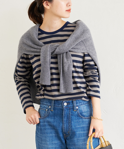 JOURNAL STANDARD(ジャーナルスタンダード)の「クラシックボーダーロングTシャツ(Tシャツ/カットソー・レディース・ブラック/ダークブルー/ブルー系その他/レッド系その他・FREE)」の1枚目の写真