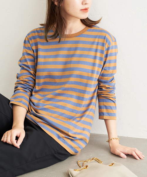 JOURNAL STANDARD(ジャーナルスタンダード)の「クラシックボーダーロングTシャツ(Tシャツ/カットソー・レディース・ブラック/ダークブルー/ブルー系その他/レッド系その他・FREE)」の3枚目の写真