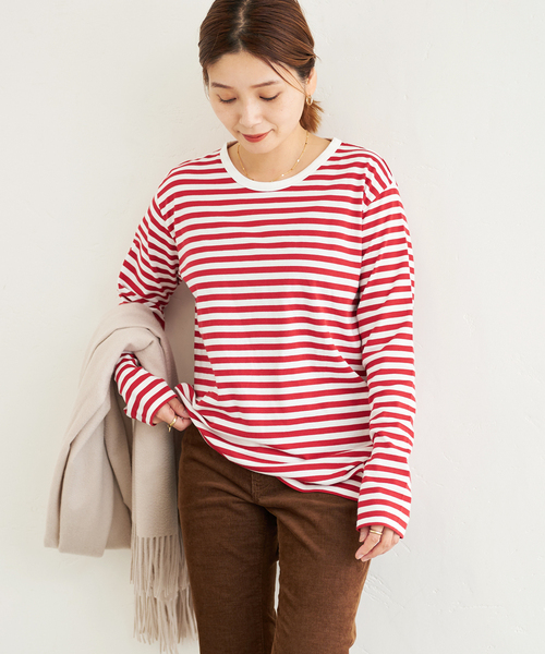 JOURNAL STANDARD(ジャーナルスタンダード)の「クラシックボーダーロングTシャツ(Tシャツ/カットソー・レディース・ブラック/ダークブルー/ブルー系その他/レッド系その他・FREE)」の4枚目の写真