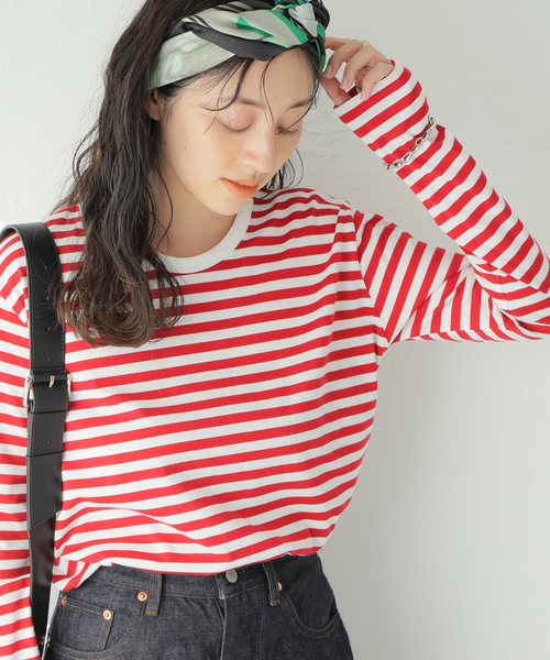 JOURNAL STANDARD(ジャーナルスタンダード)の「クラシックボーダーロングTシャツ(Tシャツ/カットソー・レディース・ブラック/ダークブルー/ブルー系その他/レッド系その他・FREE)」の21枚目の写真