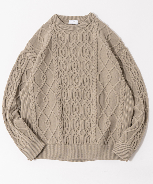 417 EDIFICE（フォーワンセブンエディフィス）の「リラックス ケーブルニット（ニット/セーター・メンズ・ホワイト/チャコールグレー/ブラック/ベージュ/レッド/イエロー/グリーン系その他・SMALL/MEDIUM/LARGE）」の5枚目の写真