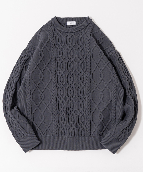 417 EDIFICE（フォーワンセブンエディフィス）の「リラックス ケーブルニット（ニット/セーター・メンズ・ホワイト/チャコールグレー/ブラック/ベージュ/レッド/イエロー/グリーン系その他・SMALL/MEDIUM/LARGE）」の4枚目の写真