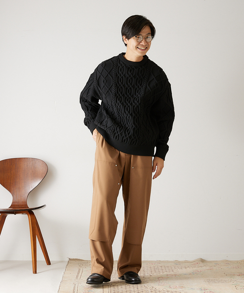 417 EDIFICE（フォーワンセブンエディフィス）の「リラックス ケーブルニット（ニット/セーター・メンズ・ホワイト/チャコールグレー/ブラック/ベージュ/レッド/イエロー/グリーン系その他・SMALL/MEDIUM/LARGE）」の8枚目の写真