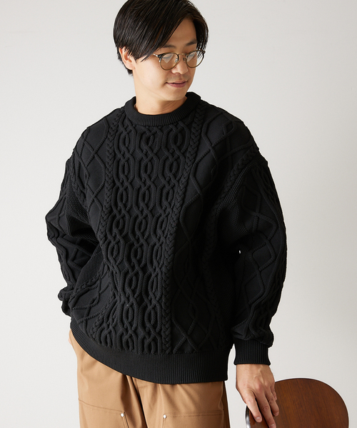 417 EDIFICE（フォーワンセブンエディフィス）の「リラックス ケーブルニット（ニット/セーター・メンズ・ホワイト/チャコールグレー/ブラック/ベージュ/レッド/イエロー/グリーン系その他・SMALL/MEDIUM/LARGE）」の9枚目の写真