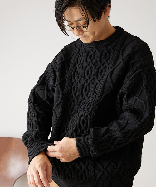 417 EDIFICE（フォーワンセブンエディフィス）の「リラックス ケーブルニット（ニット/セーター・メンズ・ホワイト/チャコールグレー/ブラック/ベージュ/レッド/イエロー/グリーン系その他・SMALL/MEDIUM/LARGE）」の10枚目の写真