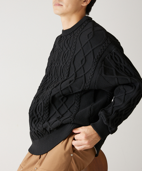 417 EDIFICE（フォーワンセブンエディフィス）の「リラックス ケーブルニット（ニット/セーター・メンズ・ホワイト/チャコールグレー/ブラック/ベージュ/レッド/イエロー/グリーン系その他・SMALL/MEDIUM/LARGE）」の11枚目の写真