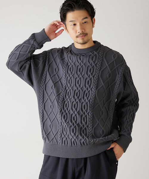 417 EDIFICE（フォーワンセブンエディフィス）の「リラックス ケーブルニット（ニット/セーター・メンズ・ホワイト/チャコールグレー/ブラック/ベージュ/レッド/イエロー/グリーン系その他・SMALL/MEDIUM/LARGE）」の13枚目の写真