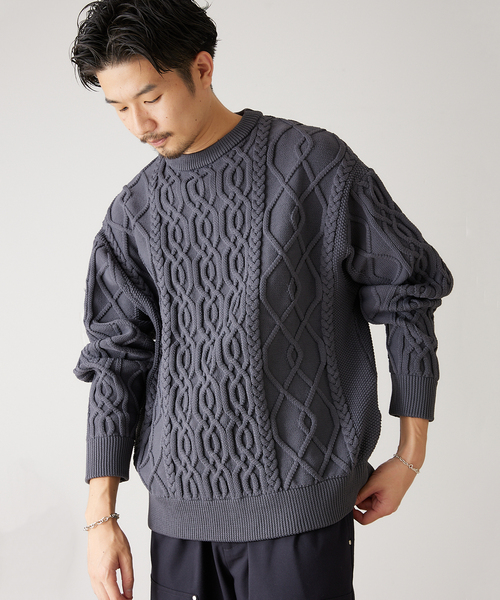 417 EDIFICE（フォーワンセブンエディフィス）の「リラックス ケーブルニット（ニット/セーター・メンズ・ホワイト/チャコールグレー/ブラック/ベージュ/レッド/イエロー/グリーン系その他・SMALL/MEDIUM/LARGE）」の14枚目の写真
