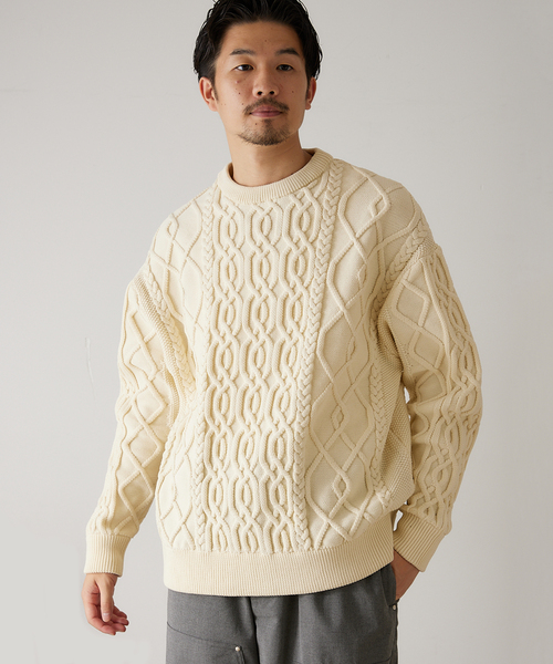 417 EDIFICE（フォーワンセブンエディフィス）の「リラックス ケーブルニット（ニット/セーター・メンズ・ホワイト/チャコールグレー/ブラック/ベージュ/レッド/イエロー/グリーン系その他・SMALL/MEDIUM/LARGE）」の17枚目の写真