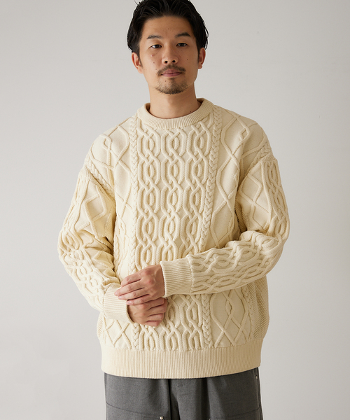417 EDIFICE（フォーワンセブンエディフィス）の「リラックス ケーブルニット（ニット/セーター・メンズ・ホワイト/チャコールグレー/ブラック/ベージュ/レッド/イエロー/グリーン系その他・SMALL/MEDIUM/LARGE）」の18枚目の写真