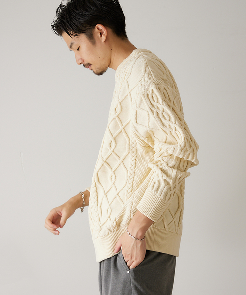 417 EDIFICE（フォーワンセブンエディフィス）の「リラックス ケーブルニット（ニット/セーター・メンズ・ホワイト/チャコールグレー/ブラック/ベージュ/レッド/イエロー/グリーン系その他・SMALL/MEDIUM/LARGE）」の19枚目の写真