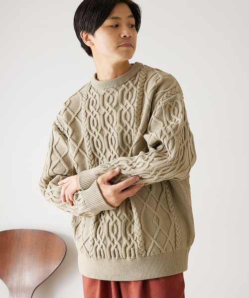 417 EDIFICE（フォーワンセブンエディフィス）の「リラックス ケーブルニット（ニット/セーター・メンズ・ホワイト/チャコールグレー/ブラック/ベージュ/レッド/イエロー/グリーン系その他・SMALL/MEDIUM/LARGE）」の21枚目の写真
