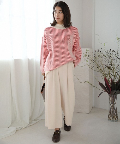 Bou Jeloud(ブージュルード)の「配色リブ編みニット(ニット/セーター・レディース・グリーン/レッド/ブルー/チャコールグレー・FREE)」の10枚目の写真