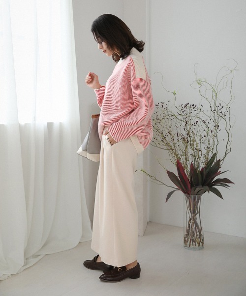 Bou Jeloud(ブージュルード)の「配色リブ編みニット(ニット/セーター・レディース・グリーン/レッド/ブルー/チャコールグレー・FREE)」の17枚目の写真