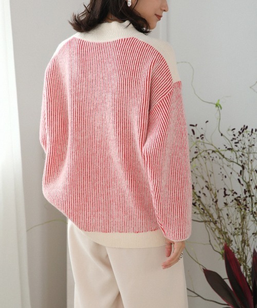 Bou Jeloud(ブージュルード)の「配色リブ編みニット(ニット/セーター・レディース・グリーン/レッド/ブルー/チャコールグレー・FREE)」の8枚目の写真