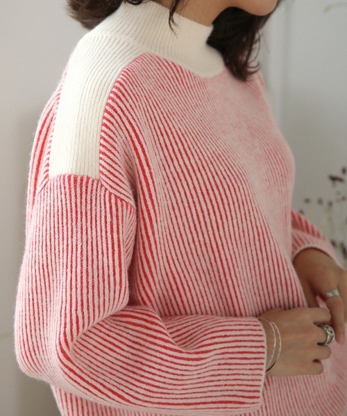 Bou Jeloud(ブージュルード)の「配色リブ編みニット(ニット/セーター・レディース・グリーン/レッド/ブルー/チャコールグレー・FREE)」の21枚目の写真