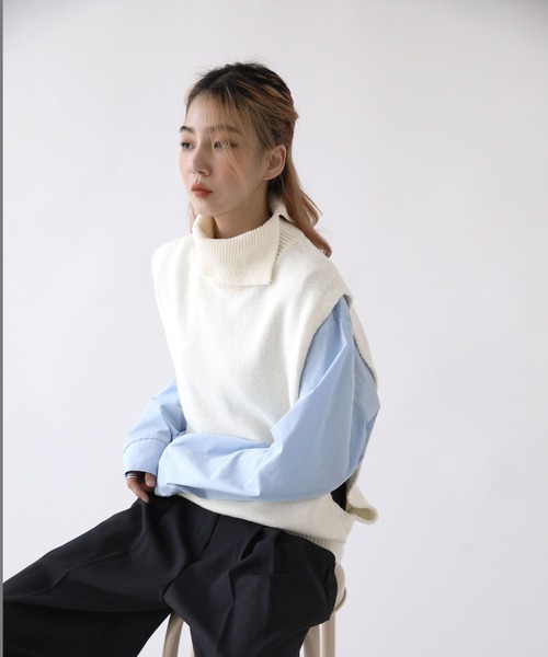 UNE MANSION（ユヌマンション）の「タートルネックニットベスト（ベスト・レディース・ブラック/グレー/アイボリー/チャコール・FREE）」の8枚目の写真