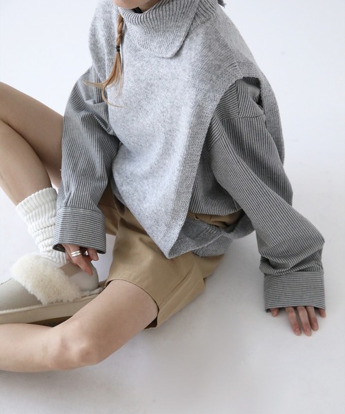 UNE MANSION（ユヌマンション）の「タートルネックニットベスト（ベスト・レディース・ブラック/グレー/アイボリー/チャコール・FREE）」の18枚目の写真